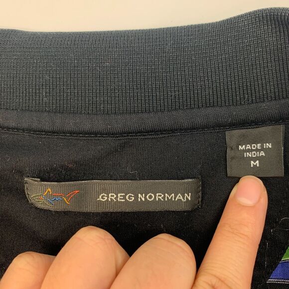 Greg Norman Polo Shirt Mens M Medium Black Striped Cotton Breathable Golf - Picture 5 of 10